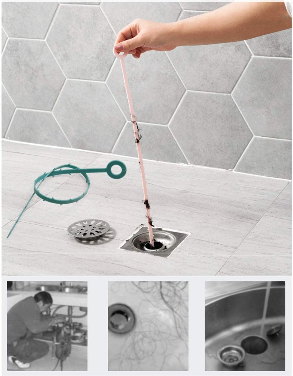 Auxsoul 6 in 1 Drain Snake Cleaner Drain Hair Remover Sink Dredge Drain Clog Remover Cleaning Tools for Kitchen Sink Bathroom Tub Toilet Clogged Drains Dredge Pipe Sewers 